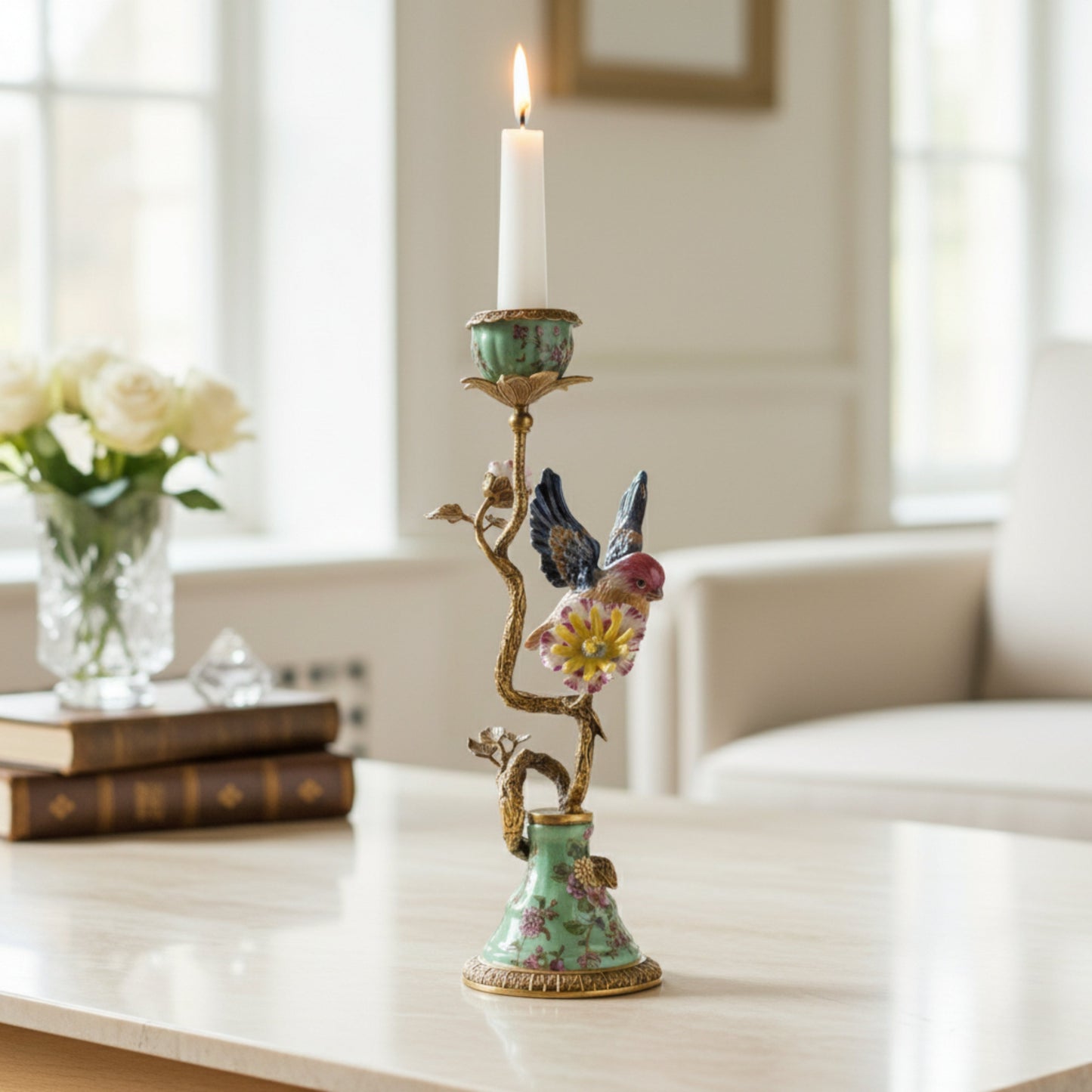 Aviara Porcelain Candle Stand Fleur de Lis