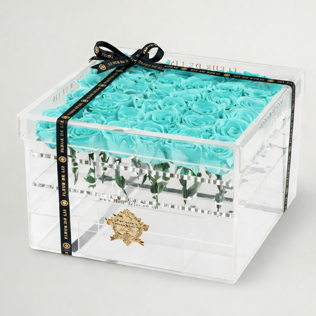 Acrylic Rose Box of Turquoise Blue