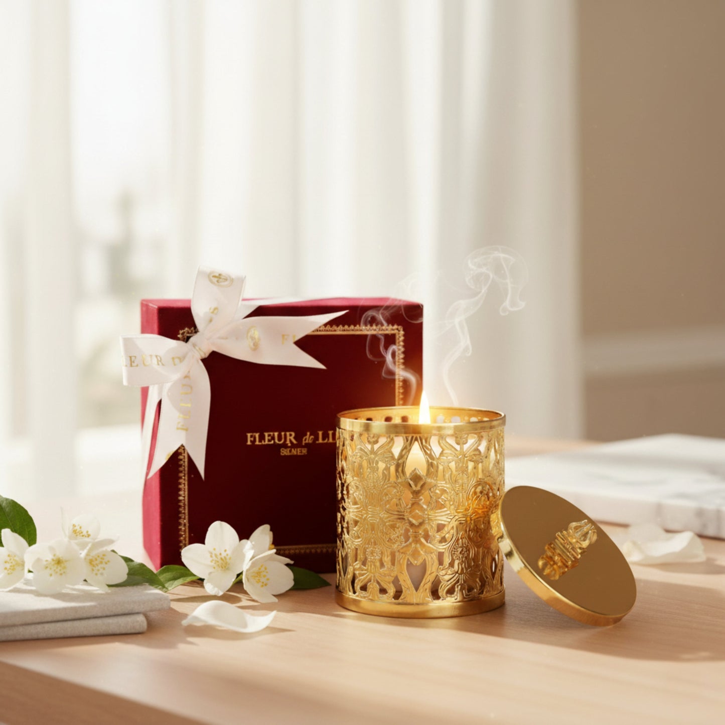 Lattice Candle - Trishul Gold Fleur de Lis