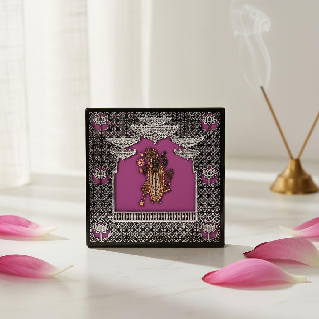 Lord Krishna Silver Plated Frame Fleur de Lis