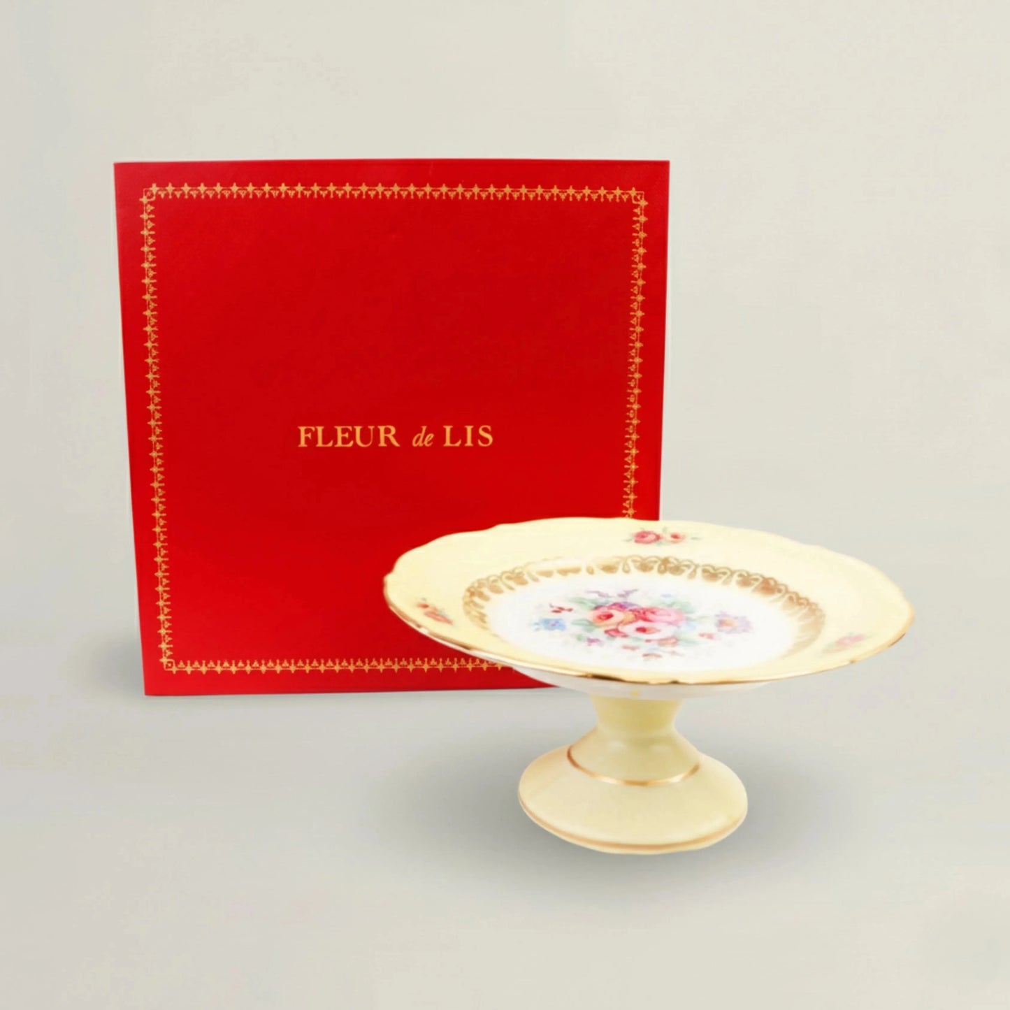 Italian Floral Cake Plate Fleur de Lis