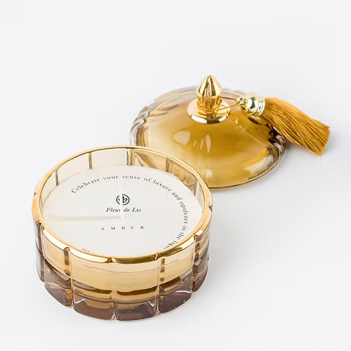 Dome Candle – Amber Gold Fleur de Lis