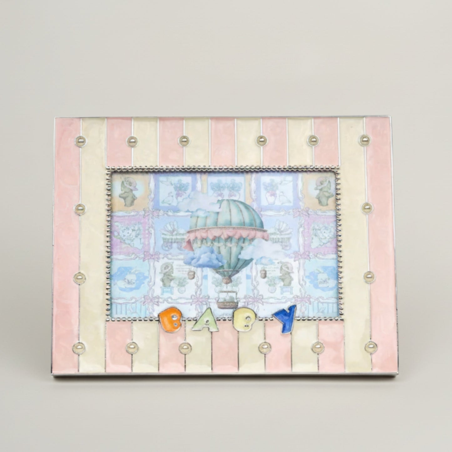 Adorable Striped Baby Photo Frame Fleur de Lis