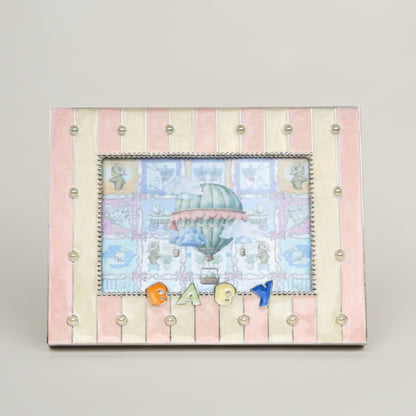 Adorable Striped Baby Photo Frame Fleur de Lis