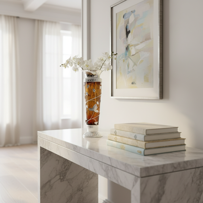 Amber Silver Decorative Vase Fleur de Lis