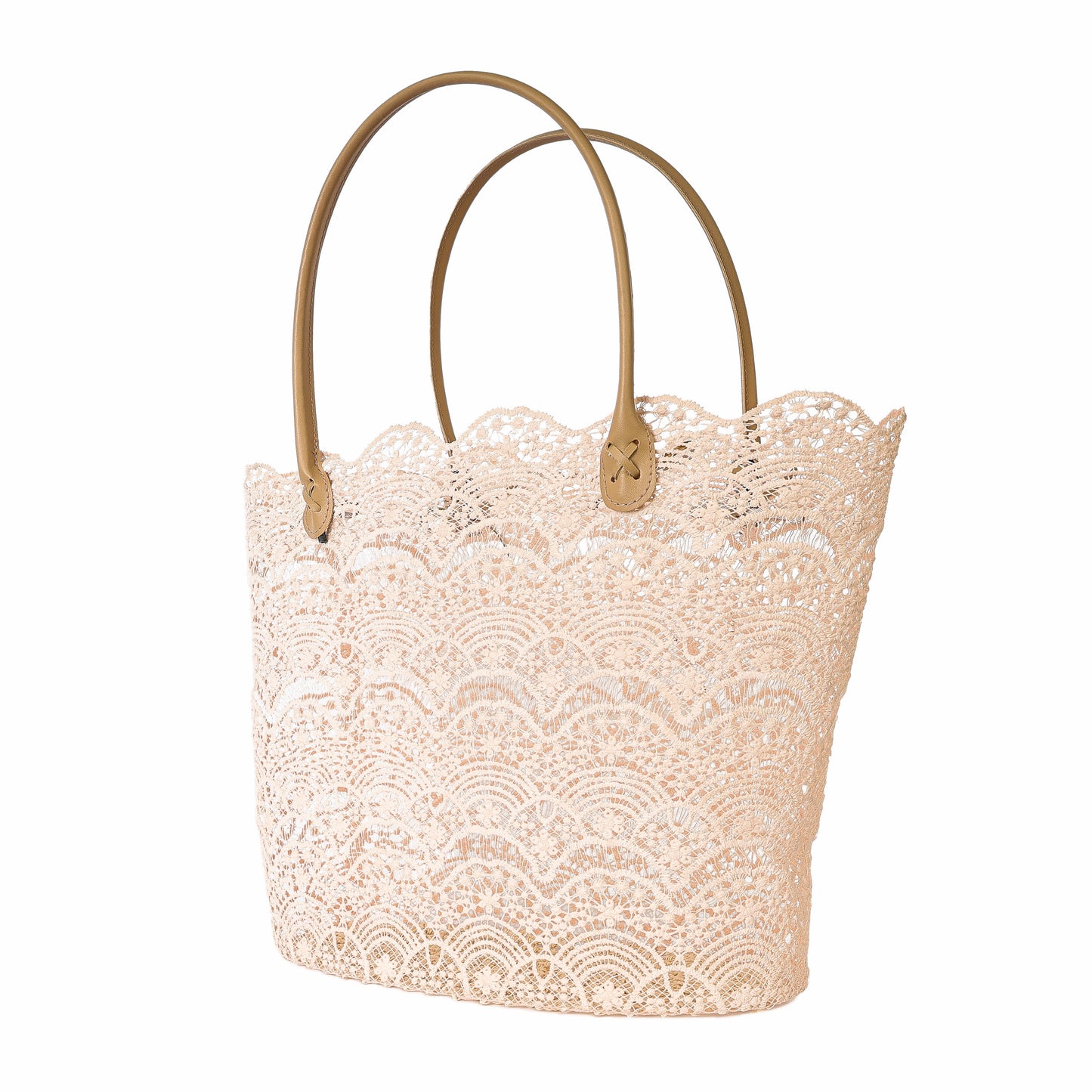 Lace Tote Bag with Leather Handles Fleur de Lis
