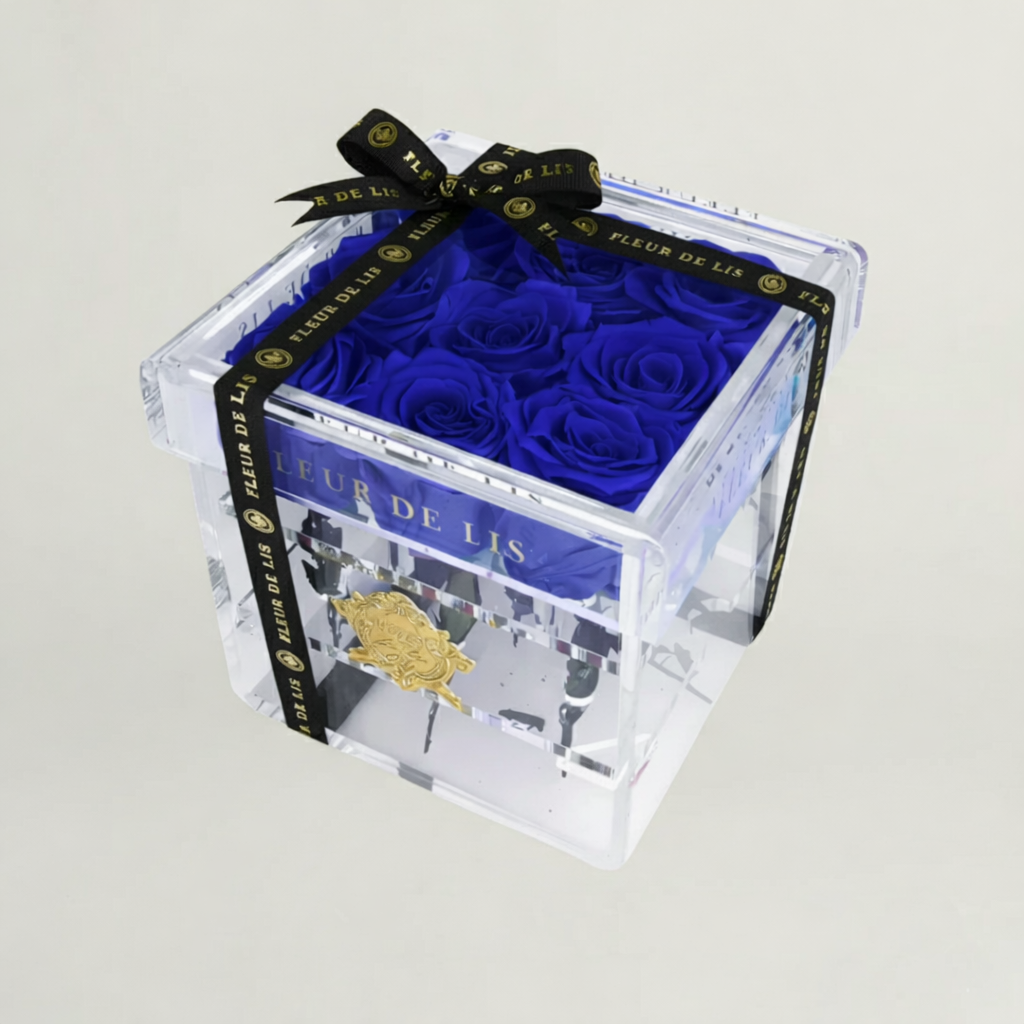 Acrylic Box of Midnight Blue Roses