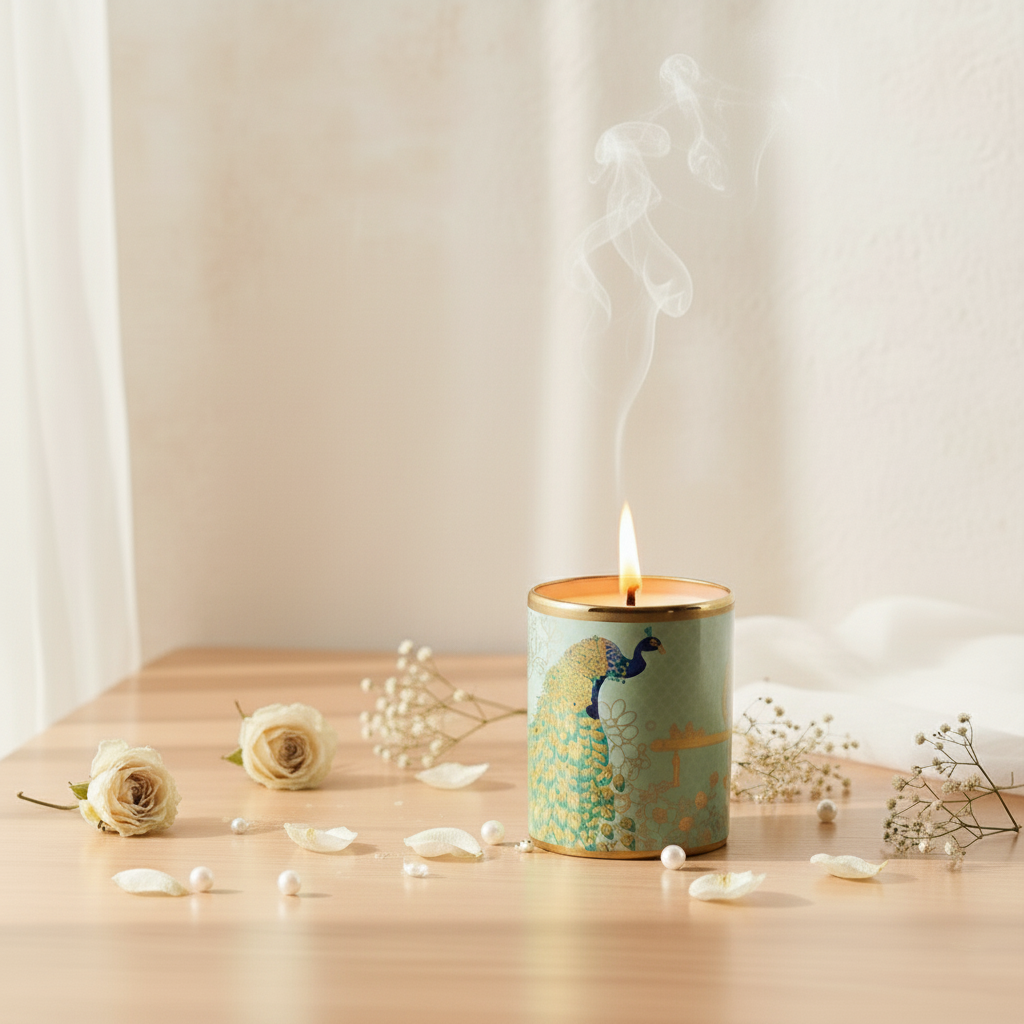 Divine Ceramic Candle – Peacock Fleur de Lis