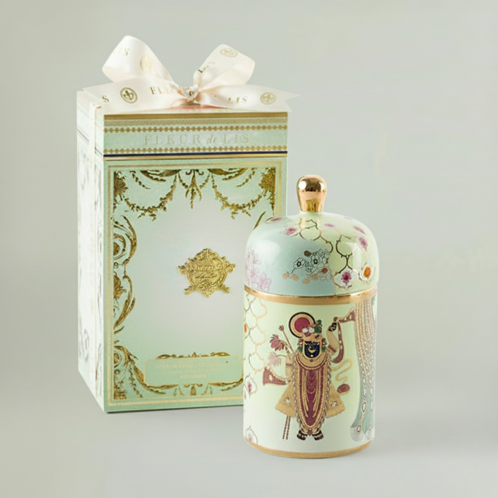 Divine Ceramic Candle – Peacock Fleur de Lis