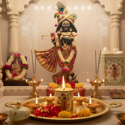 Divine Ceramic Candle – Shreenathji Green Fleur de Lis