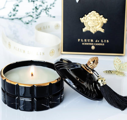 Dome Candle – Ash Black Fleur de Lis