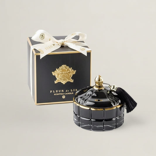 Dome Candle – Ash Black Fleur de Lis