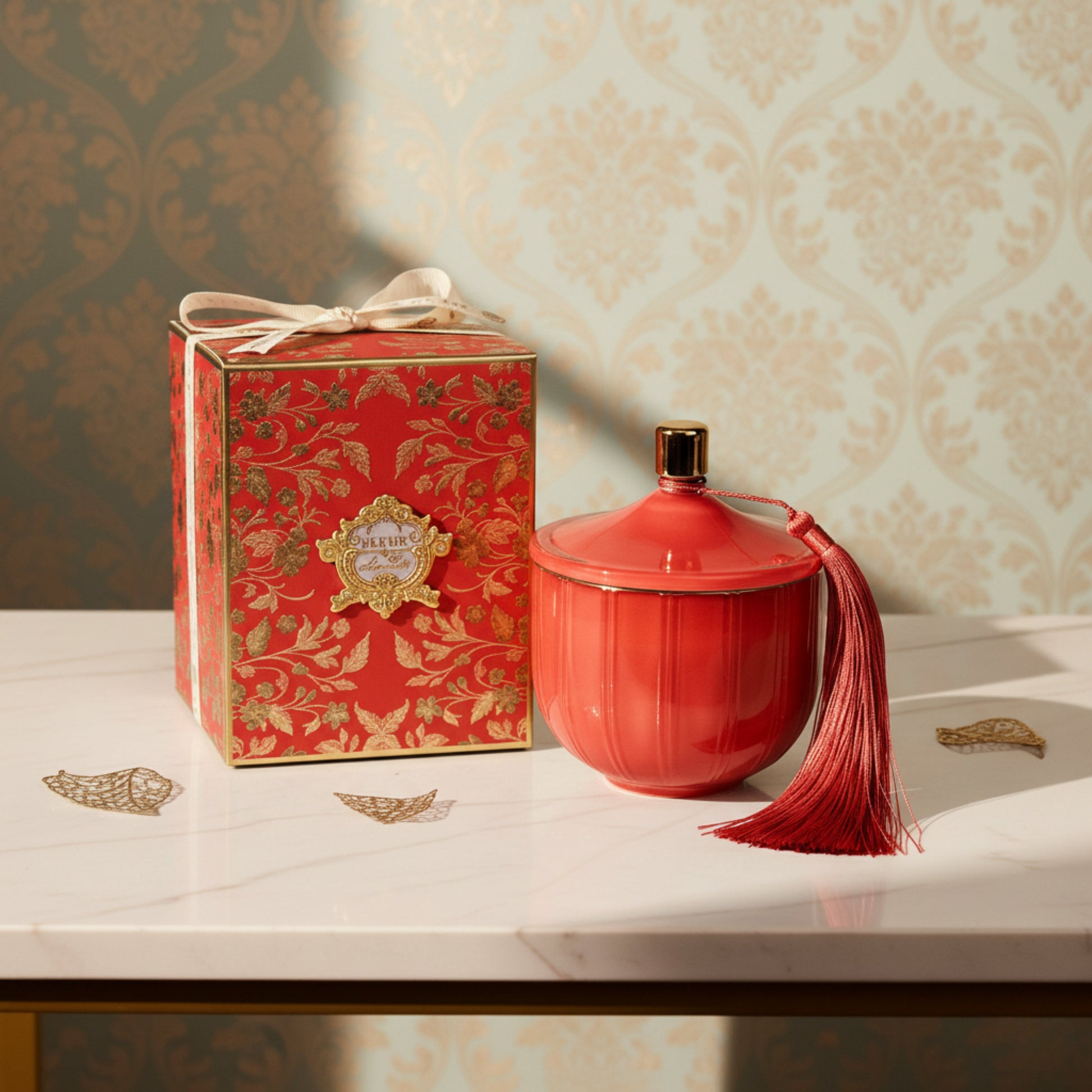 Tangerine Courbe Candle Fleur de Lis