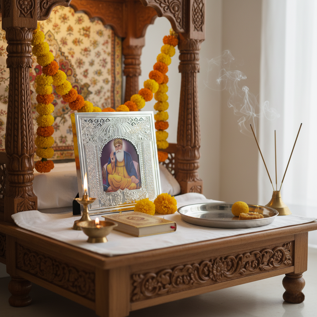 Guru Nanak Dev Ji Silver Plated Frame Fleur de Lis