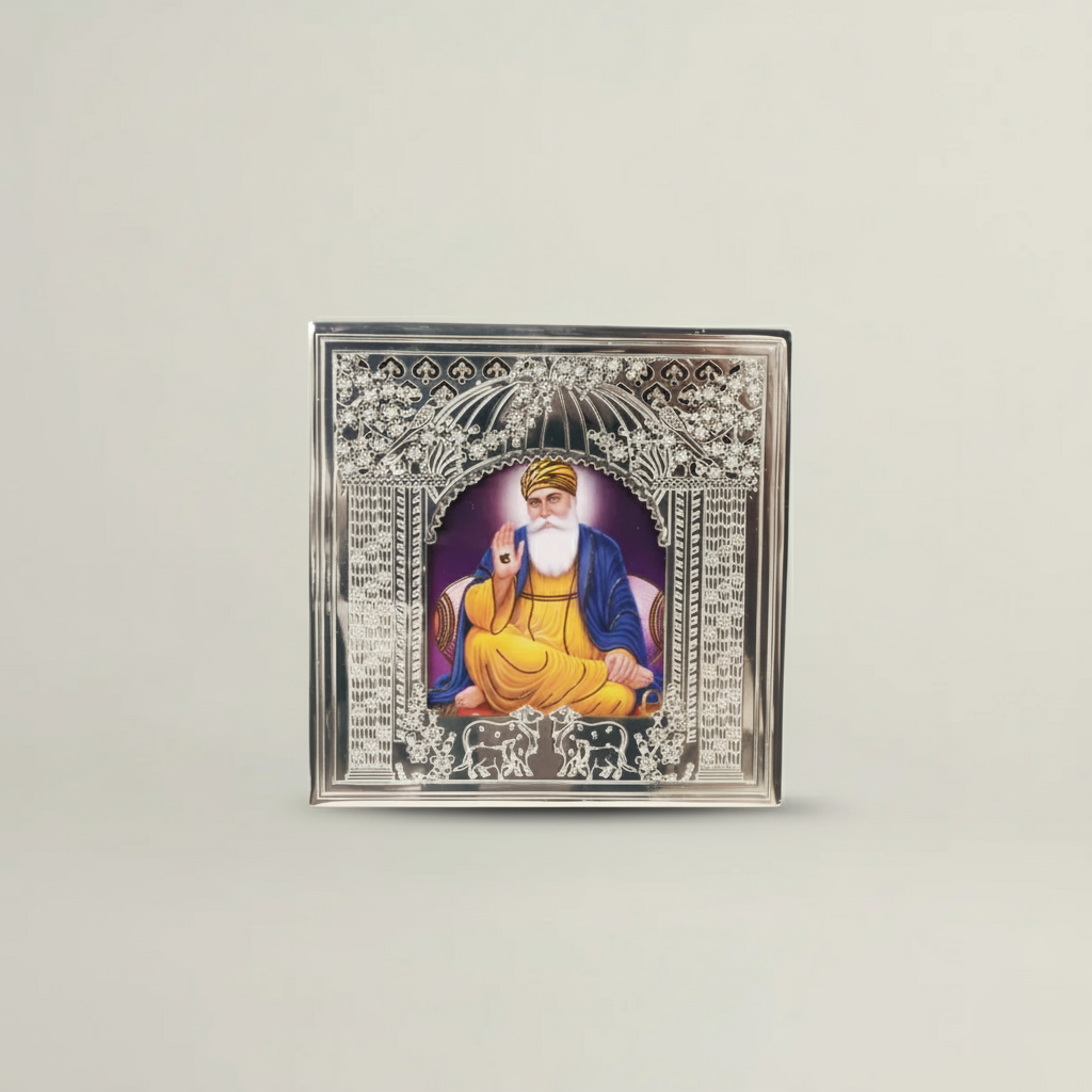 Guru Nanak Dev Ji Silver Plated Frame Fleur de Lis