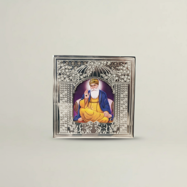 Guru Nanak Dev Ji Silver Plated Frame Fleur de Lis