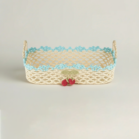 Hand-Crocheted Cotton Basket Fleur de Lis