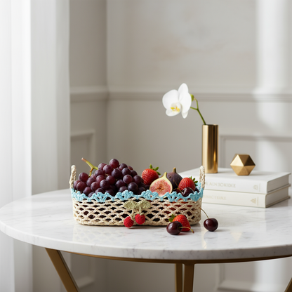 Hand-Crocheted Cotton Basket Fleur de Lis