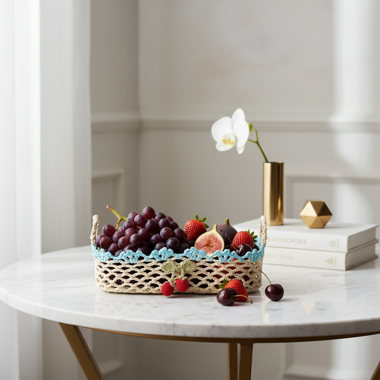 Hand-Crocheted Cotton Basket Fleur de Lis