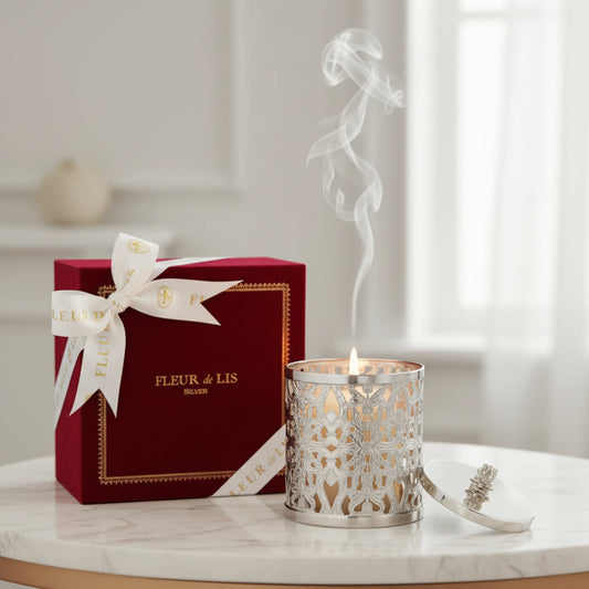Lattice Candle - Trishul Silver Fleur de Lis