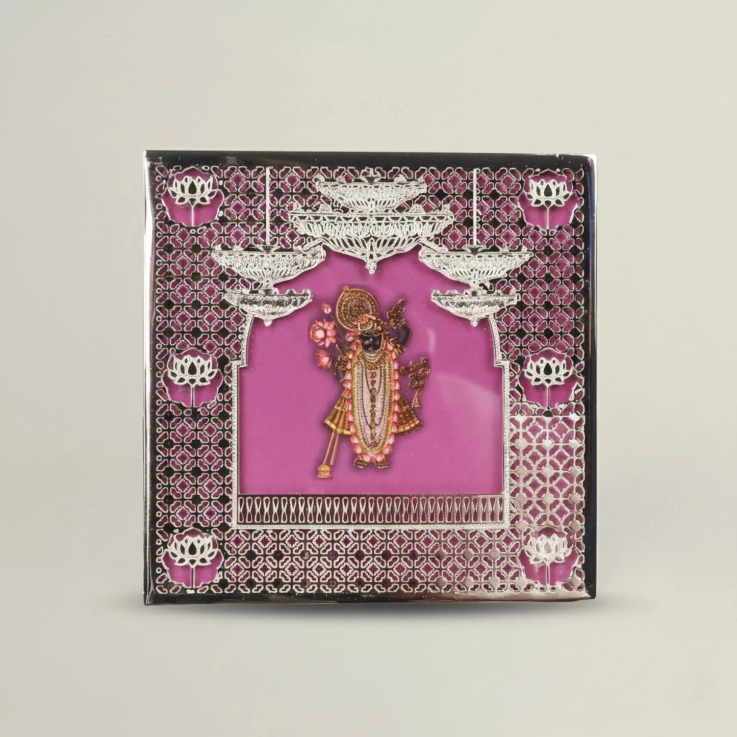 Lord Krishna Silver Plated Frame Fleur de Lis