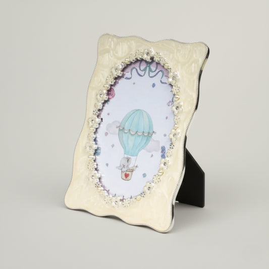 Ornate Pearl Floral Baby Photo Frame Fleur de Lis