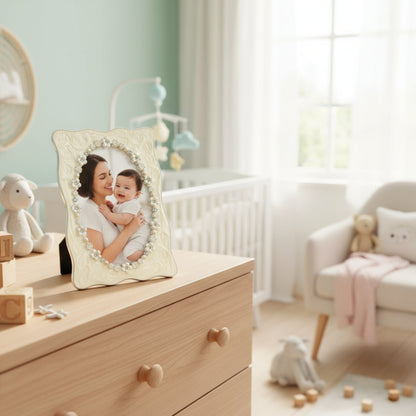 Ornate Pearl Floral Baby Photo Frame Fleur de Lis