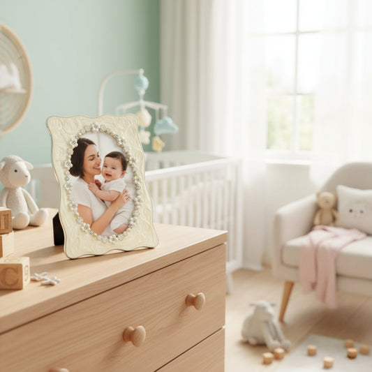 Ornate Pearl Floral Baby Photo Frame Fleur de Lis