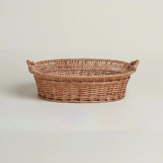 Oval Wicker Basket with Handles Fleur de Lis