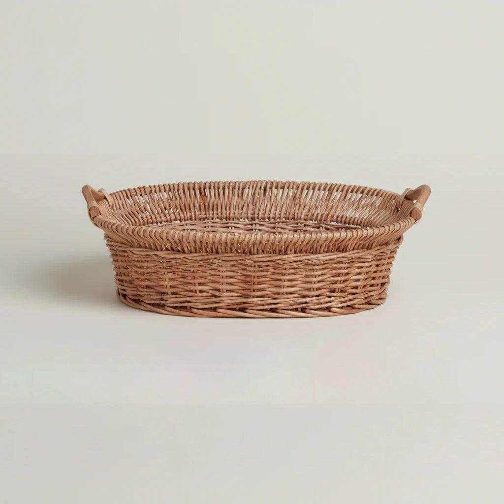 Oval Wicker Basket with Handles Fleur de Lis