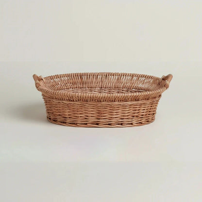 Oval Wicker Basket with Handles Fleur de Lis