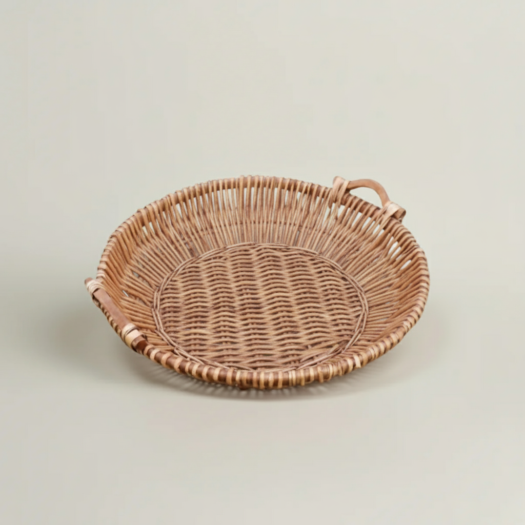 Round Wicker Basket with Handles Fleur de Lis