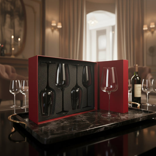 Set of 4 Elegant Wine Glasses in Gift Box Fleur de Lis