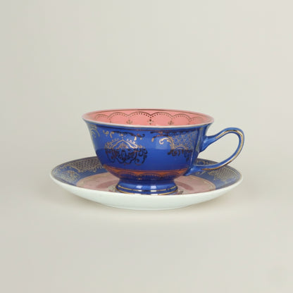 Set of 6 Elegant Ceramic Cup and Saucer Sets Fleur de Lis