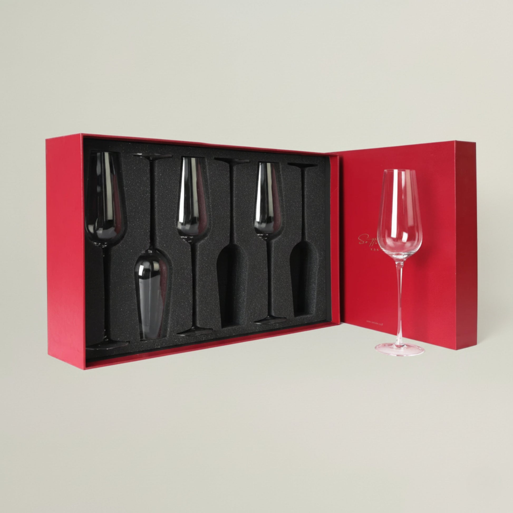 Set of 6 Elegant Flute Glasses Fleur de Lis