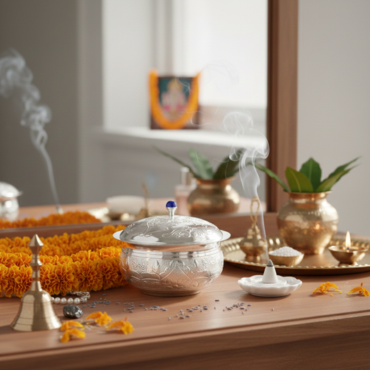 Silver Ornate Pot(Urli)