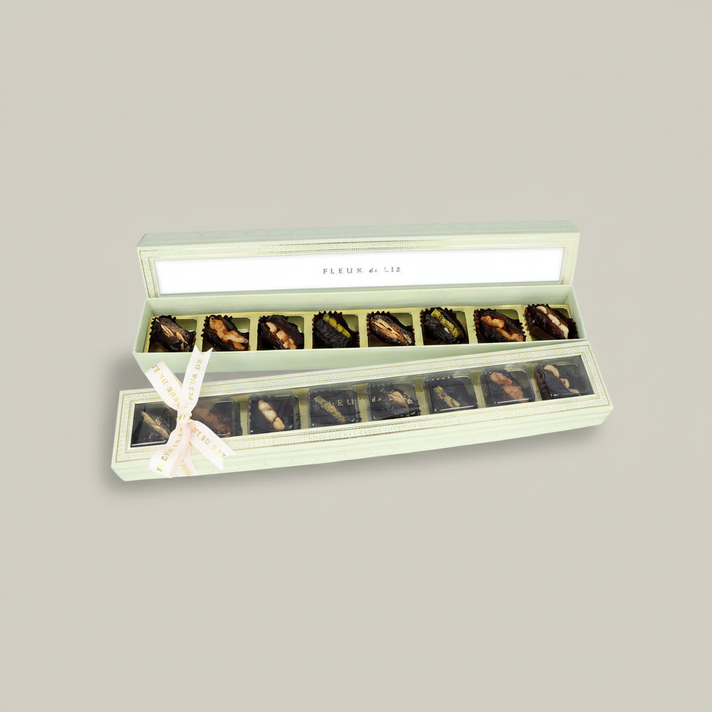 Surprise Box – 4 Assorted Arabic Dates (8 Pcs) Fleur de Lis