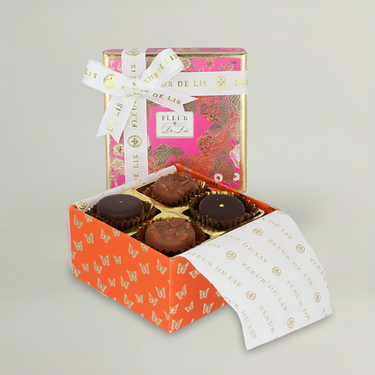 Surprise Box – 4 Assorted Ganache Chocolates (Almond & Dark) Fleur de Lis