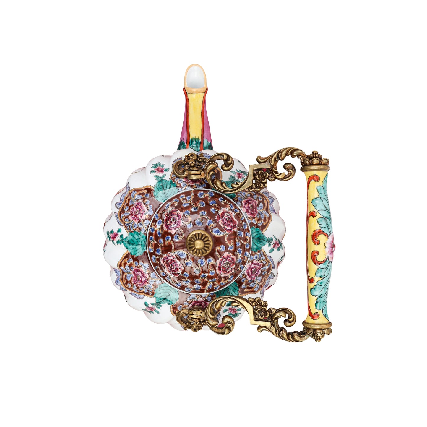 Handcrafted Ceramic Teapot with Brass Stand Fleur de Lis