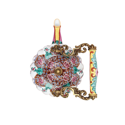 Handcrafted Ceramic Teapot with Brass Stand Fleur de Lis