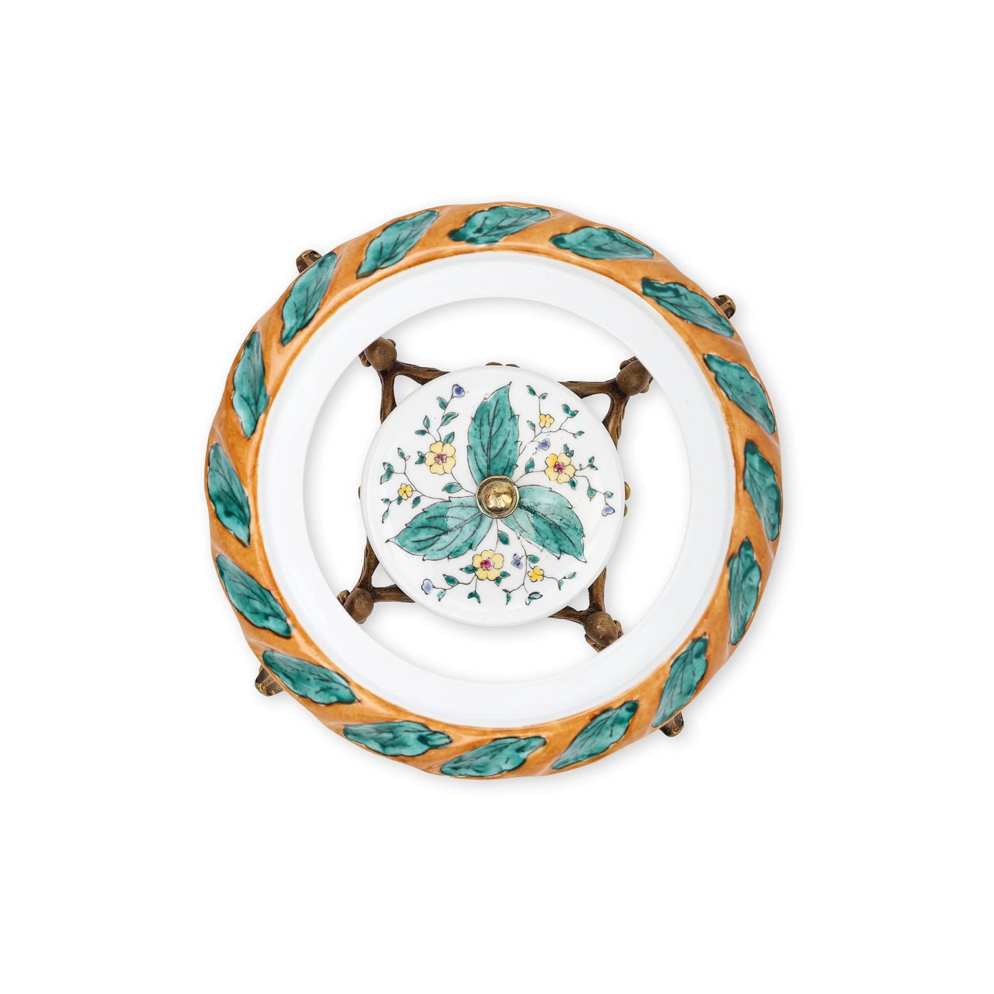 Handcrafted Ceramic Teapot with Brass Stand Fleur de Lis