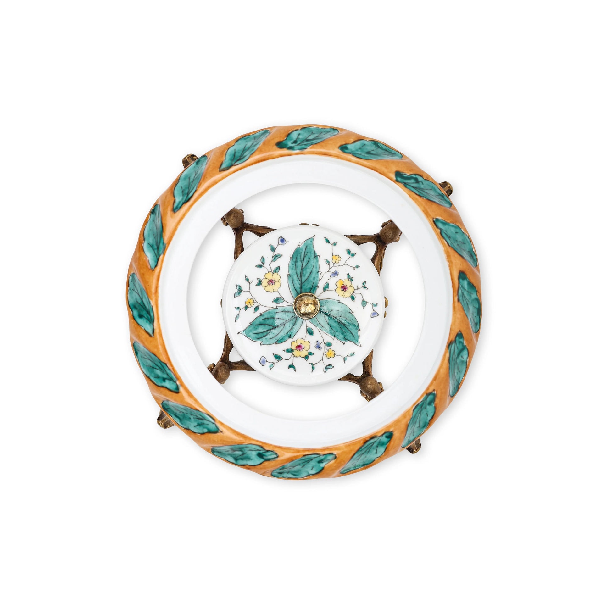 Handcrafted Ceramic Teapot with Brass Stand Fleur de Lis