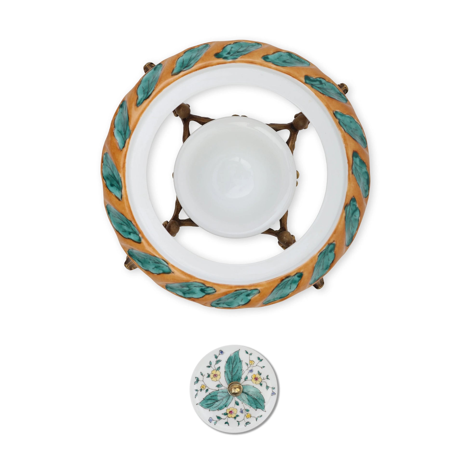 Handcrafted Ceramic Teapot with Brass Stand Fleur de Lis