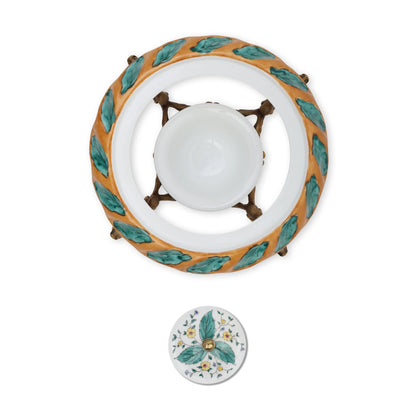 Handcrafted Ceramic Teapot with Brass Stand Fleur de Lis