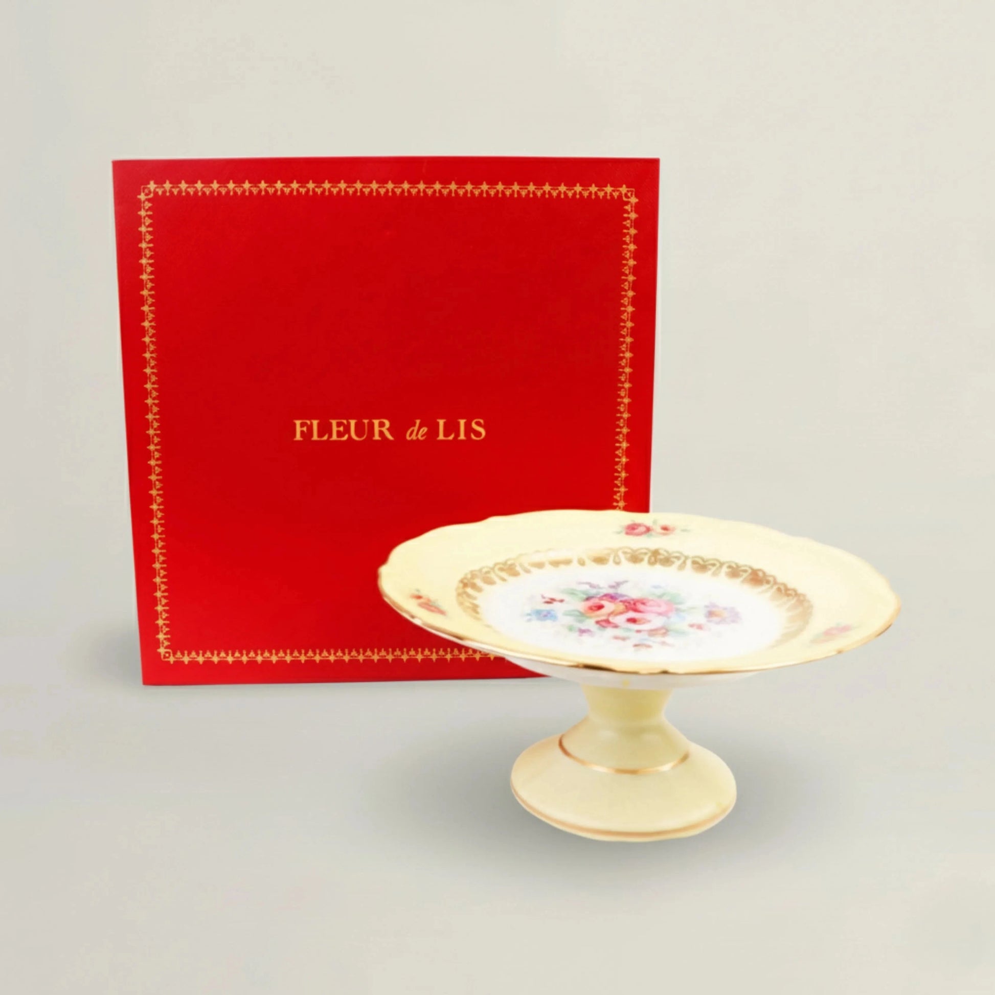 Italian Floral Cake Plate Fleur de Lis