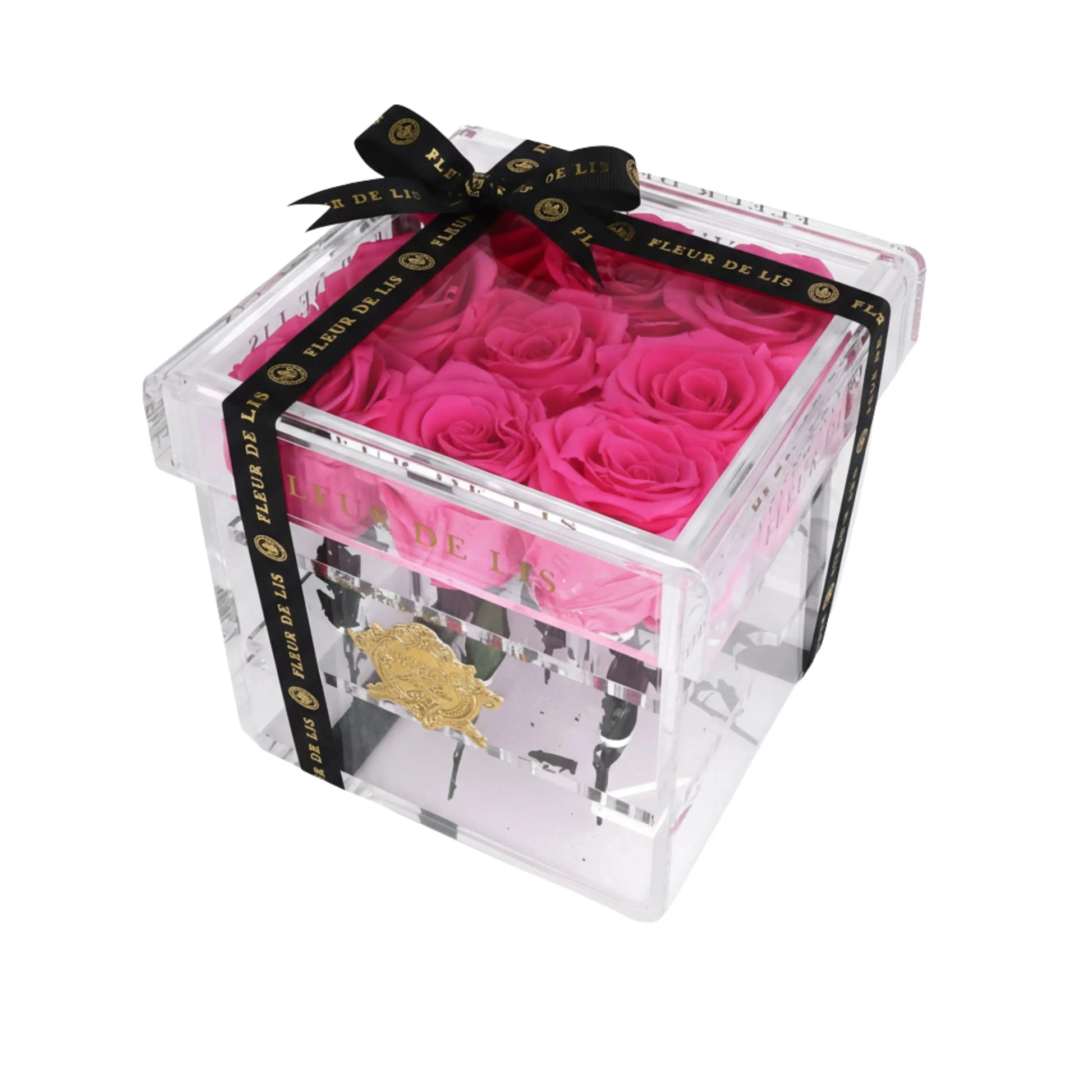 Acrylic Box of Pink Roses Fleur de Lis