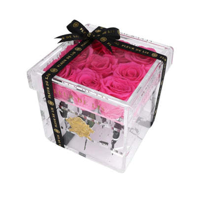 Acrylic Box of Pink Roses Fleur de Lis