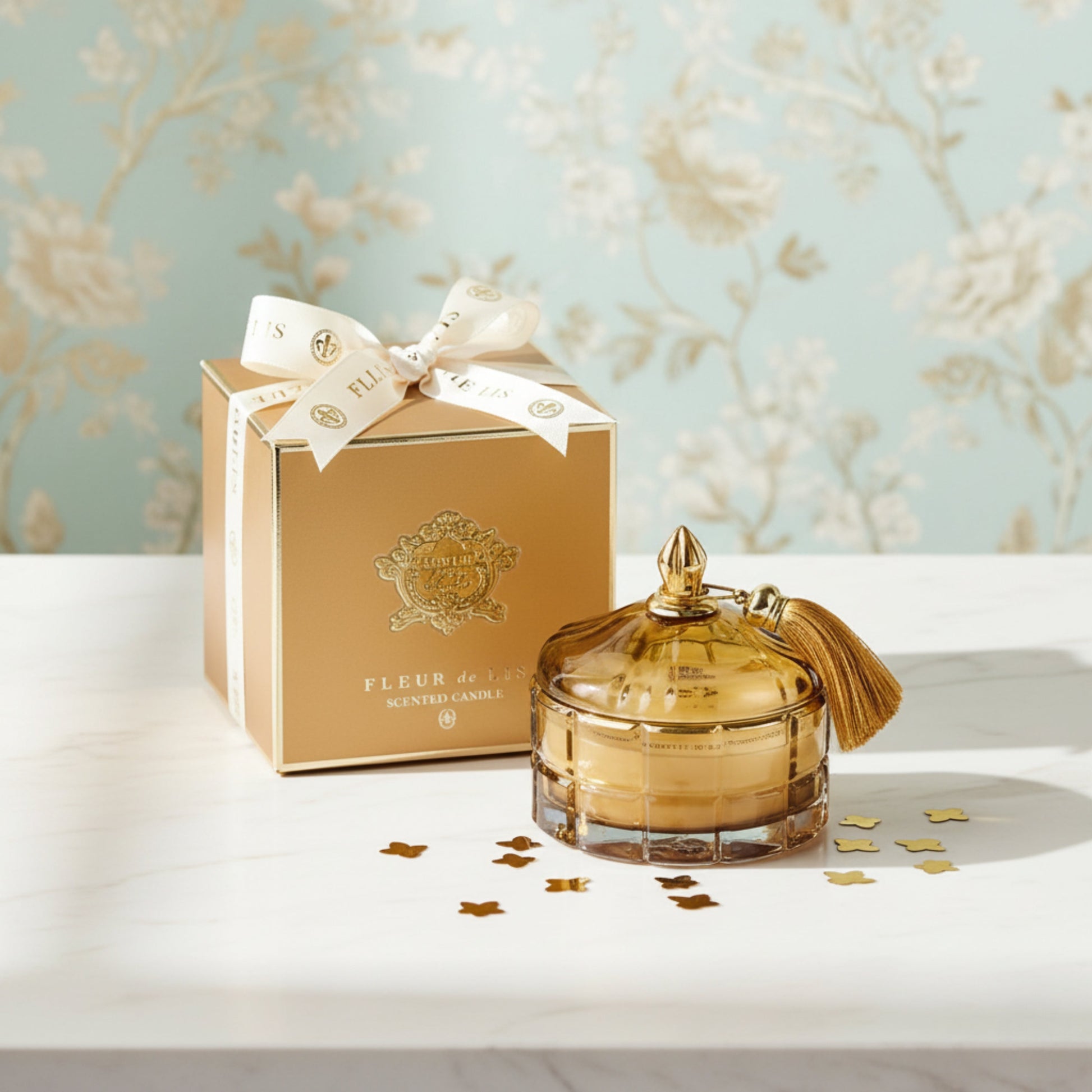 Dome Candle – Amber Gold Fleur de Lis