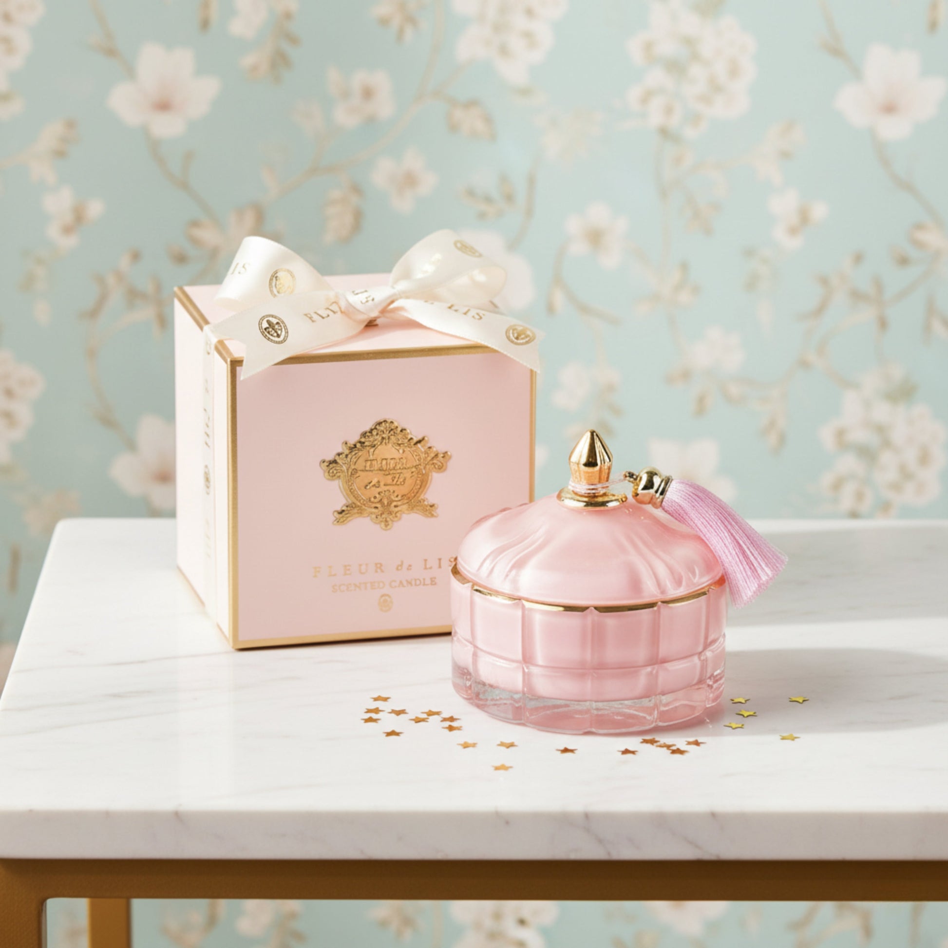 Dome Candle – Blush Pink Fleur de Lis