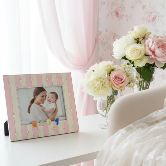 Adorable Striped Baby Photo Frame Fleur de Lis
